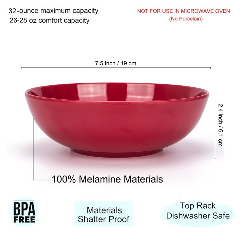 KOXIN-KARLU Melamine Bowls, 7.5-inch Pasta Bowls Salad Bowl, set of 6 in 6 Assorted Colors - Image 2